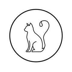 Minimal Line Art Cat Icon Sitting Silhouette – Elegant Animal Vector Illustration