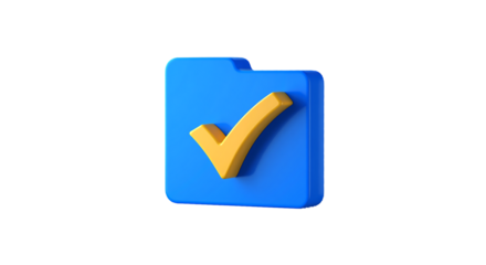 Blue folder with golden check mark for document approval illustration