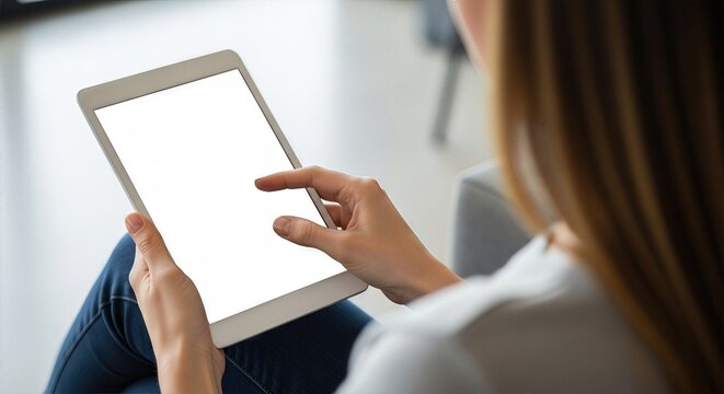 Millennial Woman Engaging with Wireless Tablet on Beachfront, Embracing Digital Communication and Connectivity Perfect for TechFocused Campaigns.