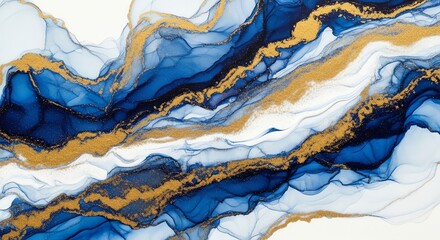 Obraz premium Blue and gold abstract ink flow art