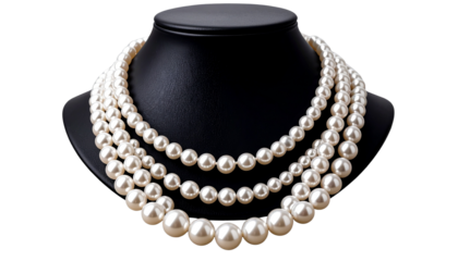A realistic pearl necklace PNG with shiny white pearls and a soft glow, representing luxury, elegance, and timeless beauty. Perfect for jewelry catalogs, fashion branding, e-commerce displays, and acc
