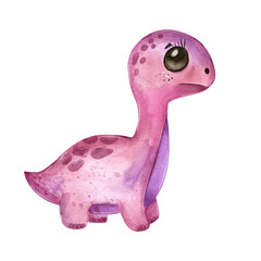Cute pink dinosaur with large eyes and unique spots stands alone in a simple design against a white background