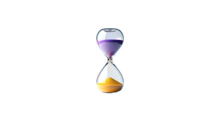 Hourglass with purple and yellow sand on a black background