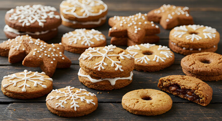 A delicious assortment of homemade gingerbread cookies for Christmas.