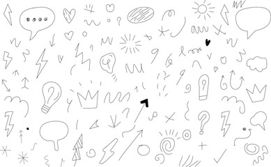 Naklejka premium Hand drawn speech bubbles and doodle elements for comic or fun design projects