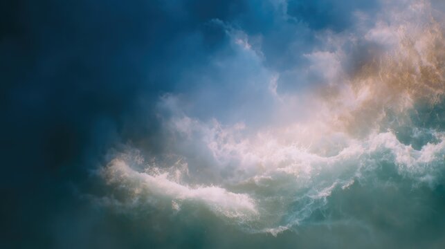 Abstract Ocean Waves with Dynamic Water Movement and Colorful Hues on Blue Background, Ideal for Wallpaper, Poster, Nature and Art Themes