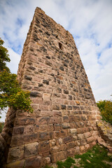 The ruins of a medieval castle located on a mountain in France, Alsace area