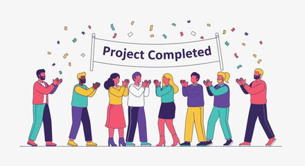Team Celebrating a Project Completion With Joyful Applause and Confetti Display