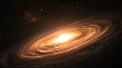 A spiral galaxy with a bright central region and numerous spiral arms, set against a dark backdrop with stars and nebulae.