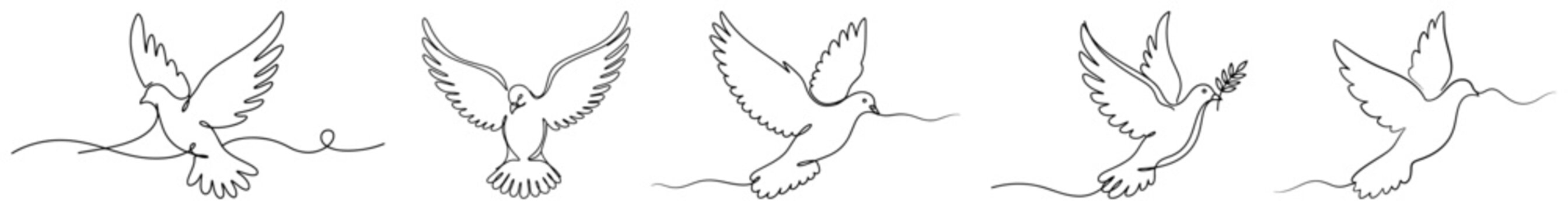 Doves flying border vector &ndash; peaceful birds continuous line decoration for religious and wedding designs