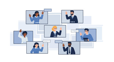 Virtual Meeting of Colleagues Greeting and Collaborating in Modern Digital Communication