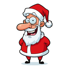 Cheerful cartoon Santa Claus character vector – funny Christmas mascot with glasses, red suit and big smile