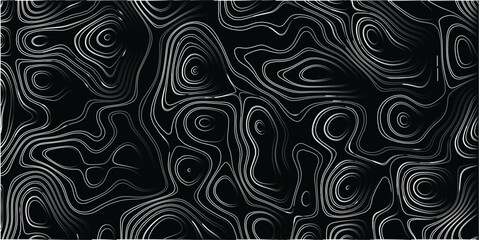 Abstract topographic contour lines in grayscale with dark background creating a sense of depth and organic flow for design backgrounds