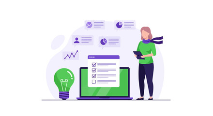 Woman Analyzing Data and Planning Projects for Efficient Business Goals Achievement