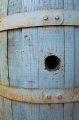 Light Blue Painted Wooden Barrel with Bunghole