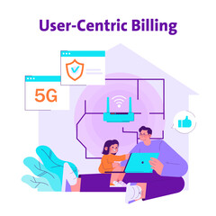 Family Uses Tablet for User-Centric Billing Concept