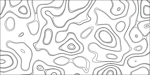 Black and white abstract topographic contour lines forming an intricate organic pattern on a white background, ideal for scientific or artistic visual concepts