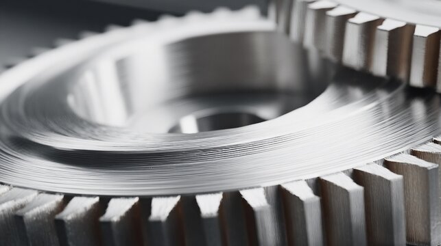 Close-up of two interlocking gears, showcasing metal and wood-like textures
