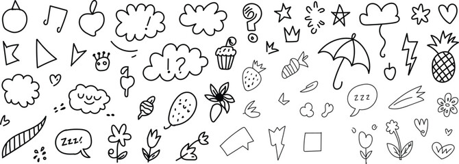 Unique hand drawn doodle shapes and outlined figures for minimalist art design