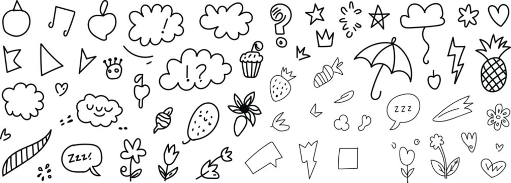 Unique hand drawn doodle shapes and outlined figures for minimalist art design