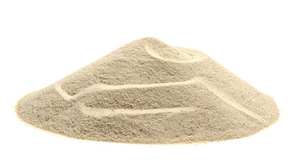 A mound of fine sand with smooth contours and subtle texture, showcasing its natural grains and earthy color.