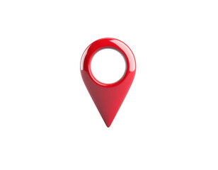 A glossy red map marker with a circular opening at the top, symbolizing location and navigation.
