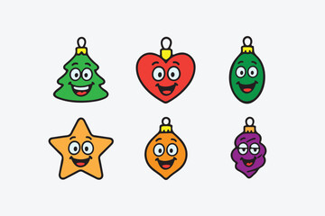 Colorful Cartoon Christmas Tree Decorations Vector Illustrations without Background.