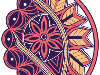 Vibrant Floral Mandala with Geometric Symmetry in Pink, Purple, and Yellow, Spiritual Decorative Art for Meditation and Design Projects