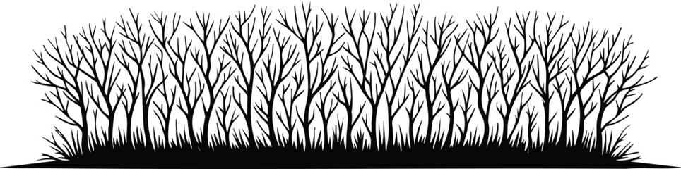 Horizontal Natural Tree Branch Silhouette Border vector illustration isolated on a white background