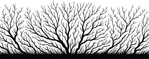Horizontal Natural Tree Branch Silhouette Border vector illustration isolated on a white background