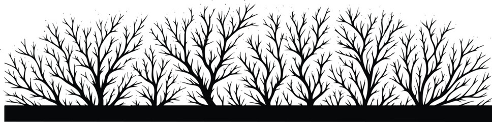 Horizontal Natural Tree Branch Silhouette Border vector illustration isolated on a white background