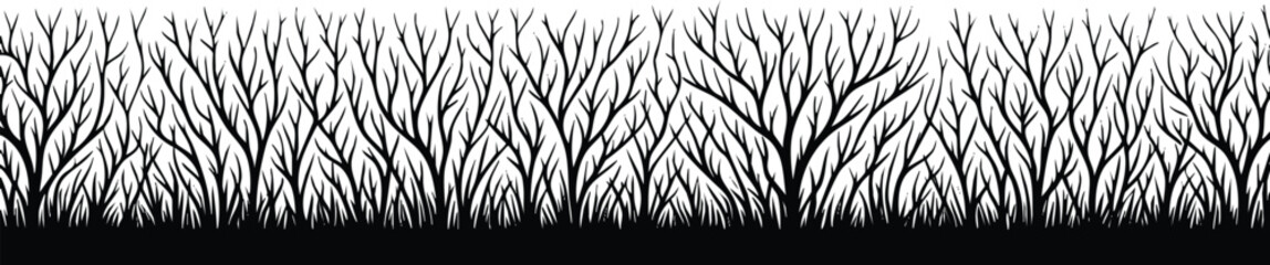 Horizontal Natural Tree Branch Silhouette Border vector illustration isolated on a white background