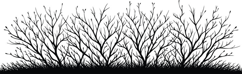 Horizontal Natural Tree Branch Silhouette Border vector illustration isolated on a white background