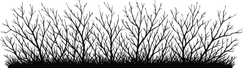 Horizontal Natural Tree Branch Silhouette Border vector illustration isolated on a white background