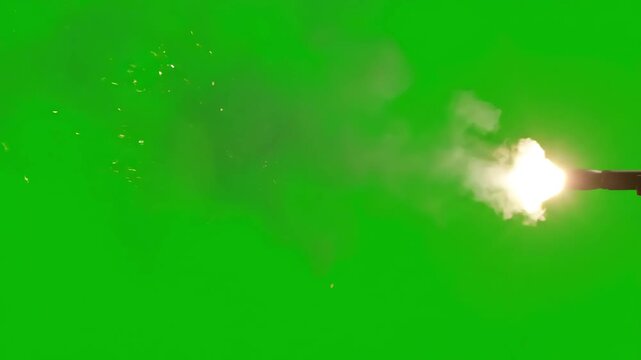 Rapid Fire Muzzle Flash Sequence with gunshot green screen high quality 4k footage distortion, overlay, glitch, static noise, scan lines on black background, animated video loop