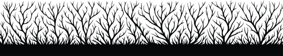 Horizontal Natural Tree Branch Silhouette Border vector illustration isolated on a white background
