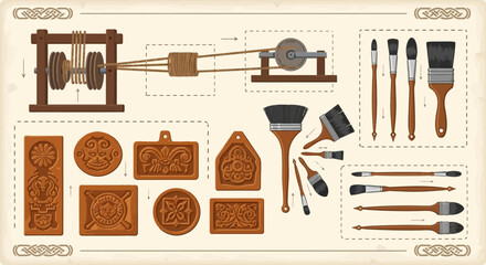 Vintage Crafting Tools and Supplies for Artistic Creation.