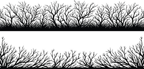 Horizontal Natural Tree Branch Silhouette Border vector illustration isolated on a white background