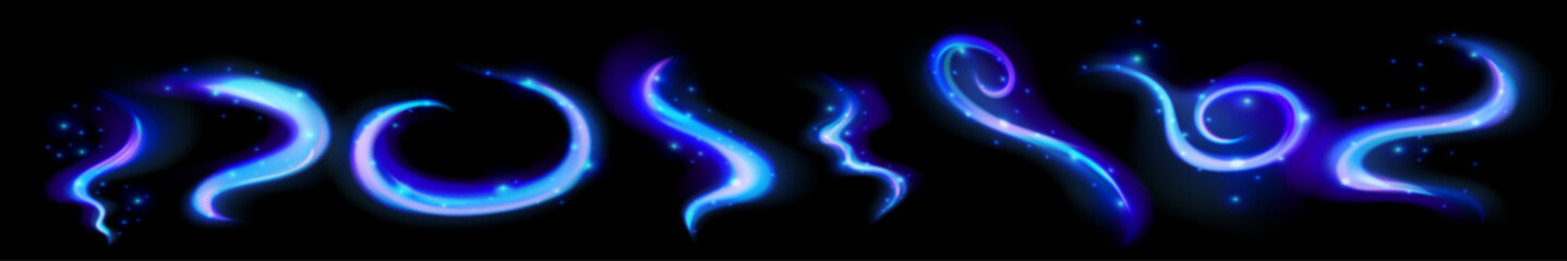 Frozen ice swirl with ethereal wind effect. Blue vortex with glowing lines captures the wind motion and soft magic swirl shine.