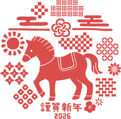 和柄と馬のハンコ風デザインイラスト