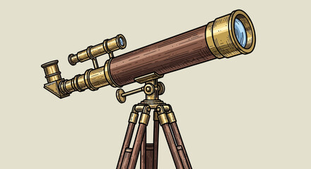 Vintage Telescope on Tripod for Astronomical Observation.