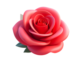 Stylized 3D Red Rose Icon with Smooth Cartoon Finish and Soft Gradient Lighting, Digital Art, Isolated on Transparent Background
