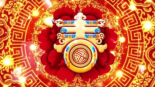 Chinese New Year background video, red floral pattern rotating, Chinese New Year blessing video, Asian festival celebration, choose for yourself a video to add New Year's appeal.
