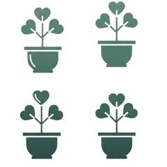 Four Potted Plants with Heart-Shaped Leaves illustration vector