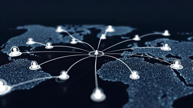 A digital representation of global connectivity, illustrating the interlinking of networks across the world. Ideal for concepts related to communication and data transfer.
