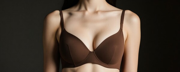 Fototapeta premium Elegant Studio Lighting Showcase of a Brown Bra on a Model