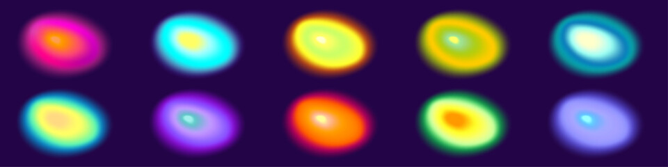 Gradient blob aura mesh colorful set. Blur aura shape neon bright color. Fluid blob sphere.