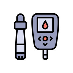 Glucometer, equipment for blood glucose monitoring. Diabetes testing color icon. Glucometer pharmacy symbol, logo illustration.