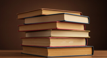 Fototapeta premium Stack of antique hardcover books with aged pages creating a nostalgic and scholarly ambiance for learning and tradition