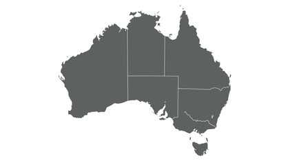 Simple silhouette map of australia with state borders in gray